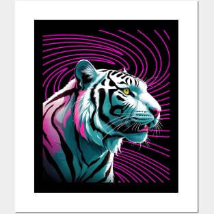 WHITE BENGAL TIGER NEON THEMED Posters and Art